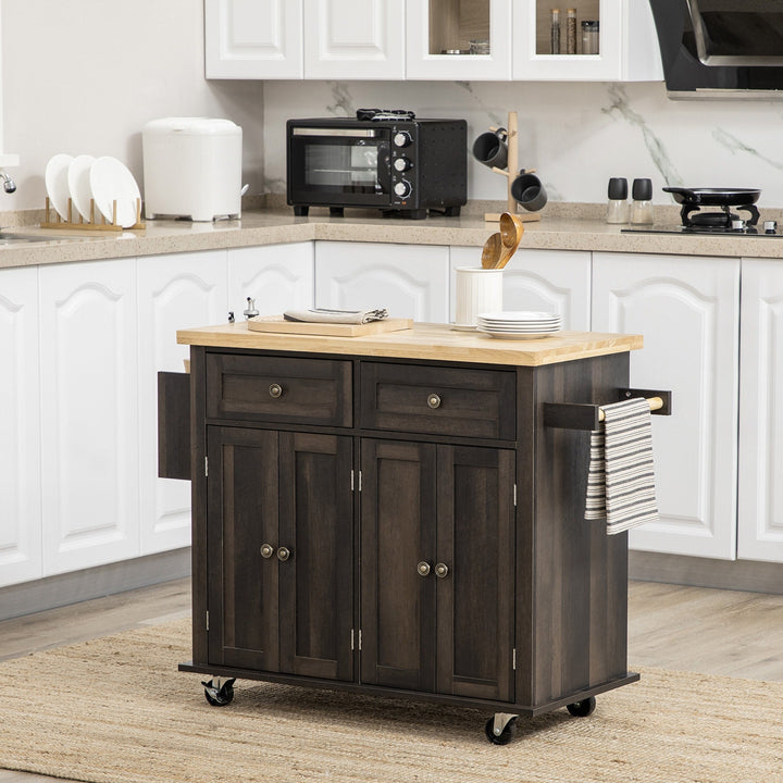 BABOOM Brown Mdf Base with Wood Top Rolling Kitchen Island (17.5-in x 43.75-in x 32.5-in)