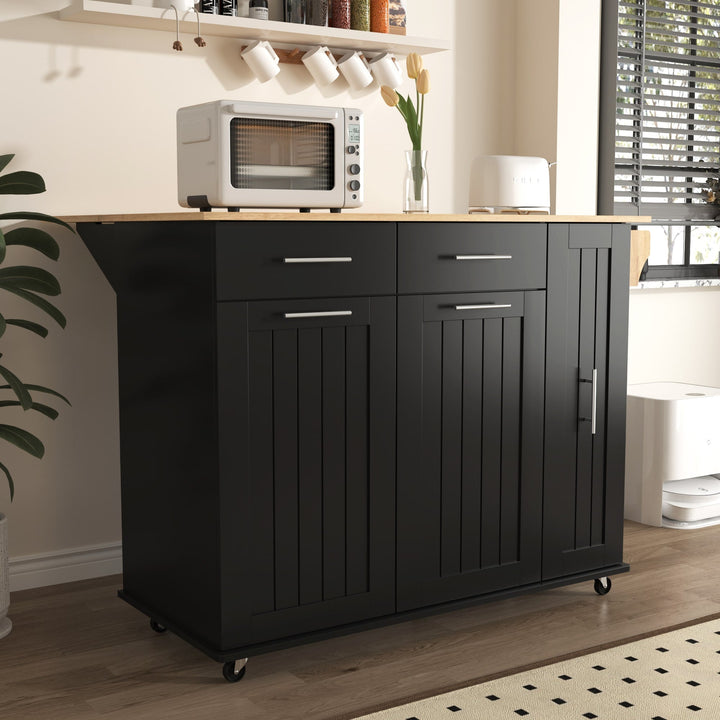 BABOOM Black Mdf Base with Wood Top Rolling Kitchen Island (29.5-in x 46-in x 37-in)