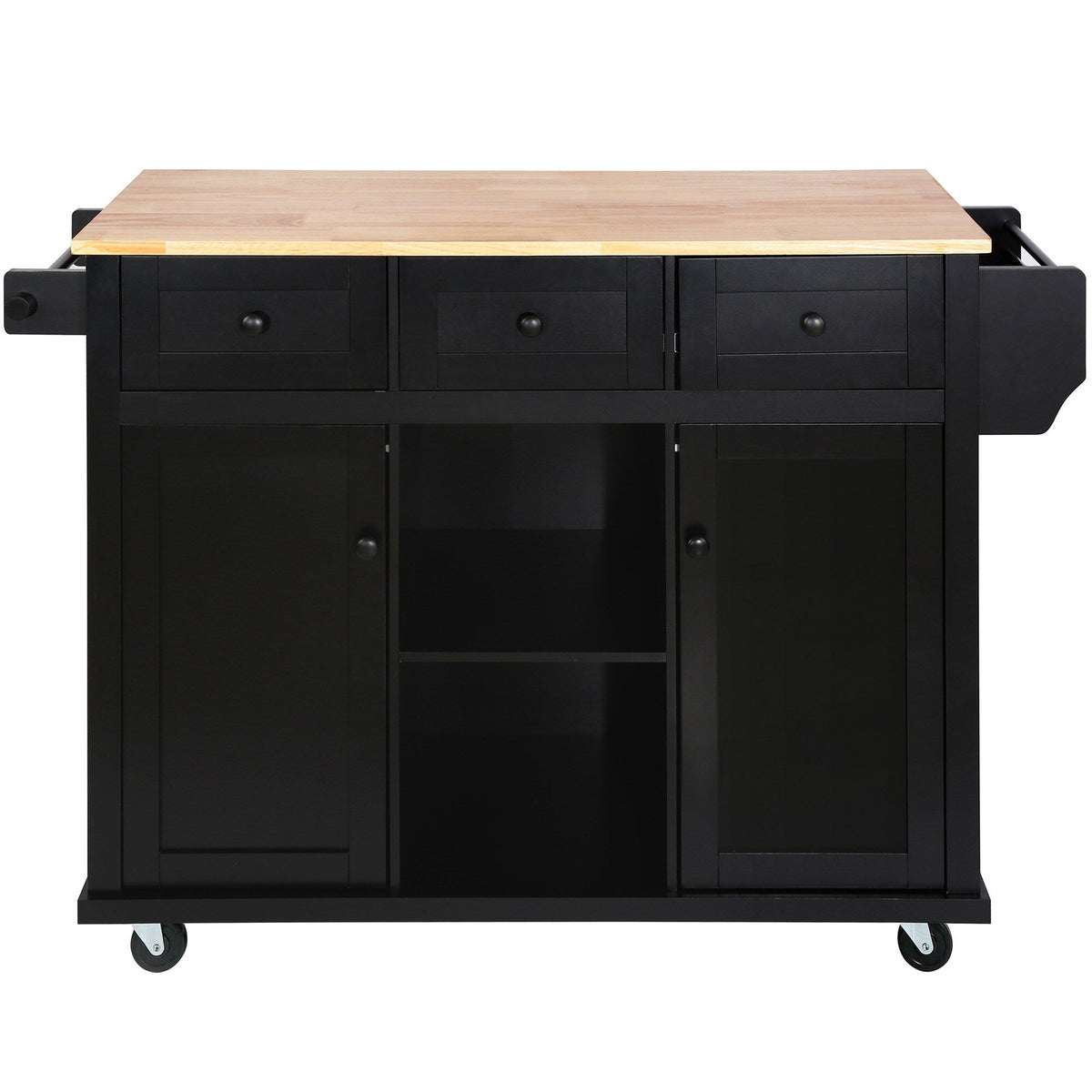 Nestfair Black Wood Base with Mdf Wood Top Rolling Kitchen Island (29.5-in x 53.1-in x 37.2-in)