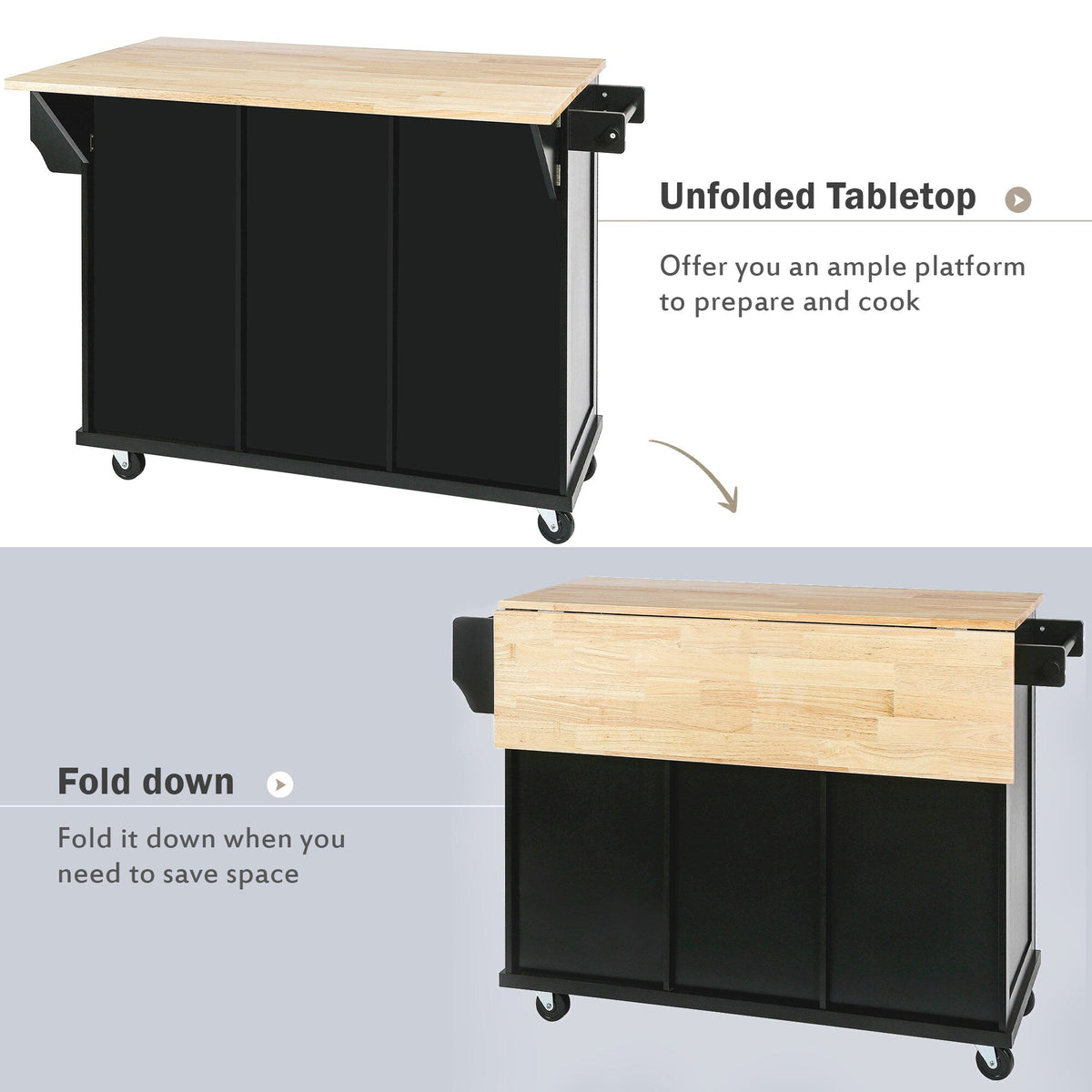 Nestfair Black Wood Base with Mdf Wood Top Rolling Kitchen Island (29.5-in x 53.1-in x 37.2-in)