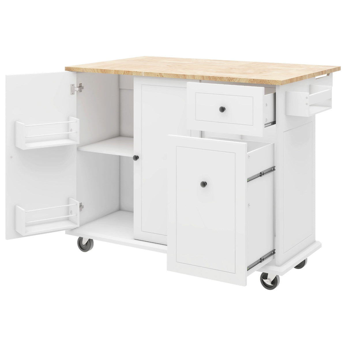 Nestfair White Wood Base with Mdf Wood Top Rolling Kitchen Island (28.74-in x 53.94-in x 36.81-in)