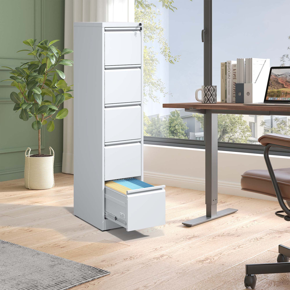 Kahomvis White Office Cabinet