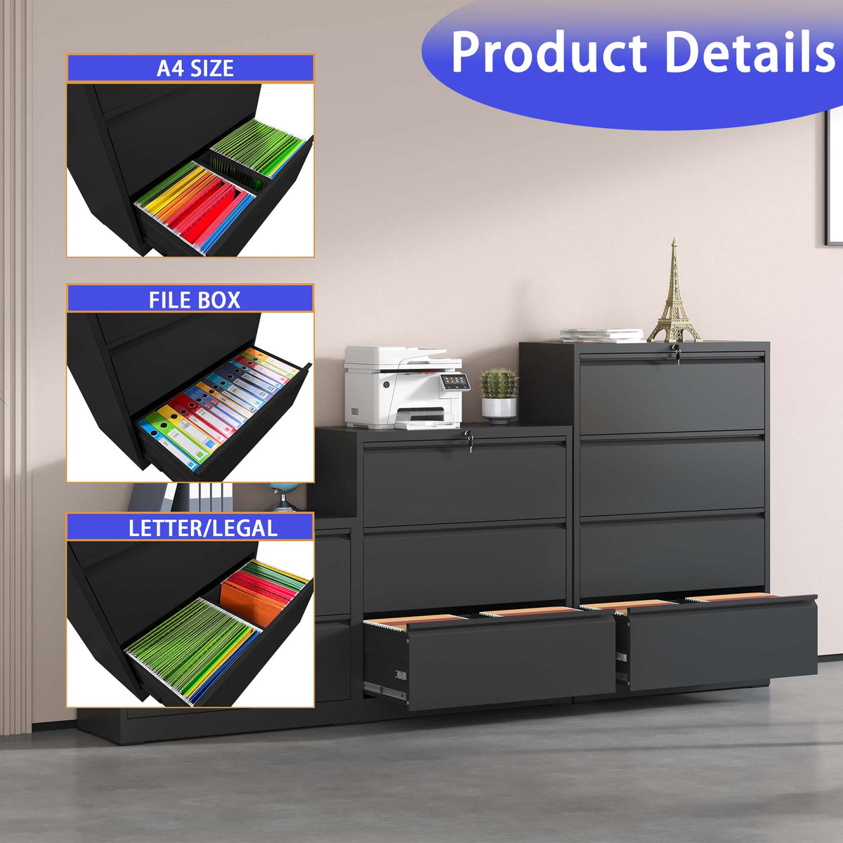 Kahomvis Black Office Cabinet