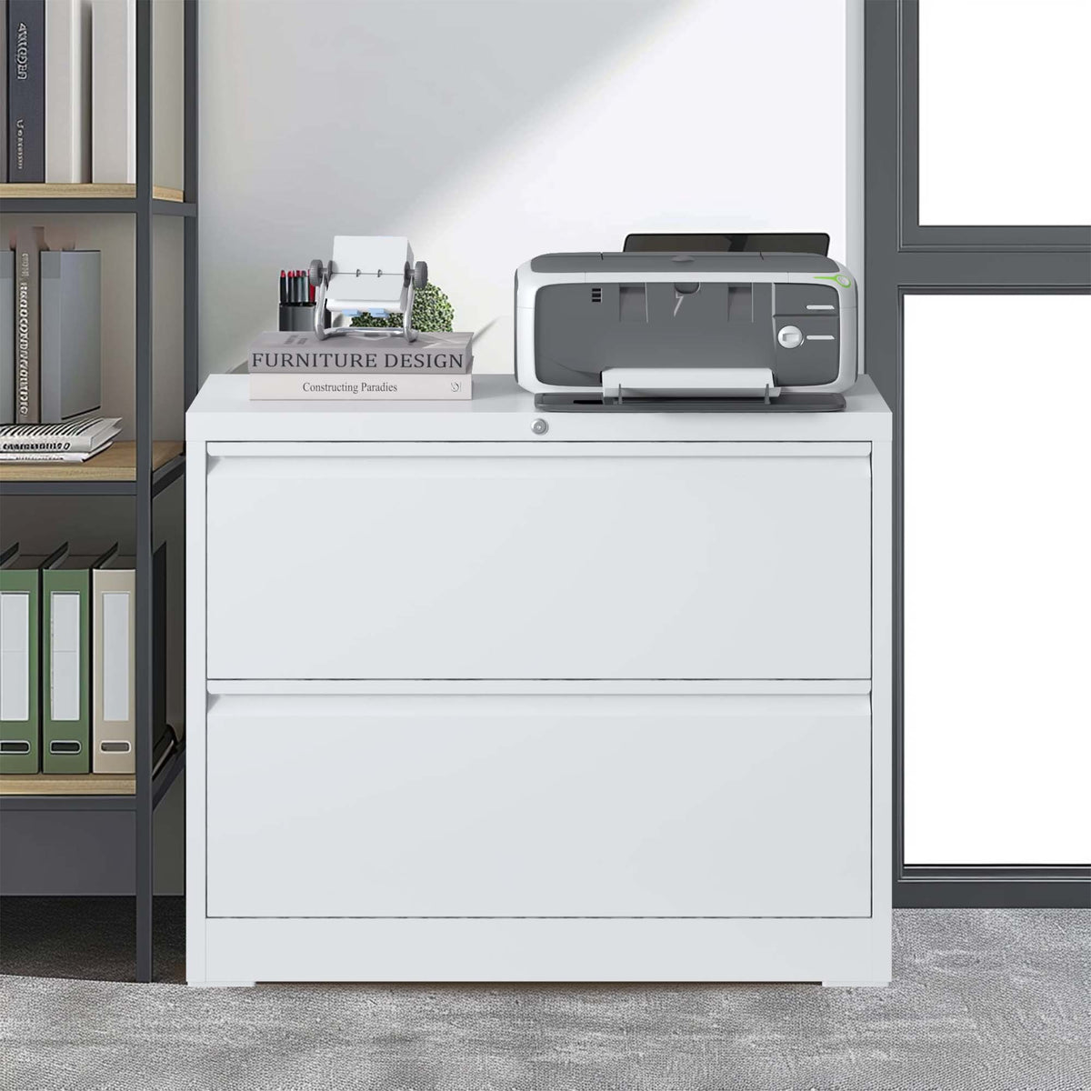 Kahomvis White Office Cabinet
