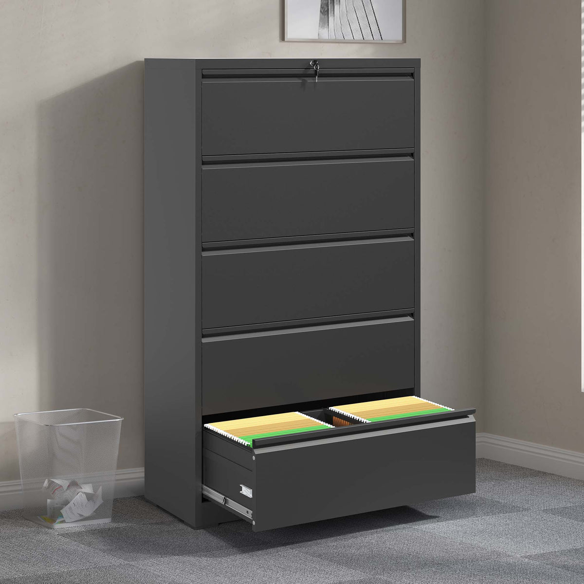 Kahomvis Black Office Cabinet