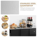 BABOOM Black Mdf Base with Stainless Steel Metal Top Rolling Kitchen Cart (18-in x 54-in x 36-in)
