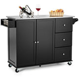 BABOOM Black Mdf Base with Stainless Steel Metal Top Rolling Kitchen Cart (18-in x 54-in x 36-in)