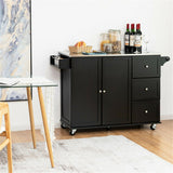 BABOOM Black Mdf Base with Stainless Steel Metal Top Rolling Kitchen Cart (18-in x 54-in x 36-in)