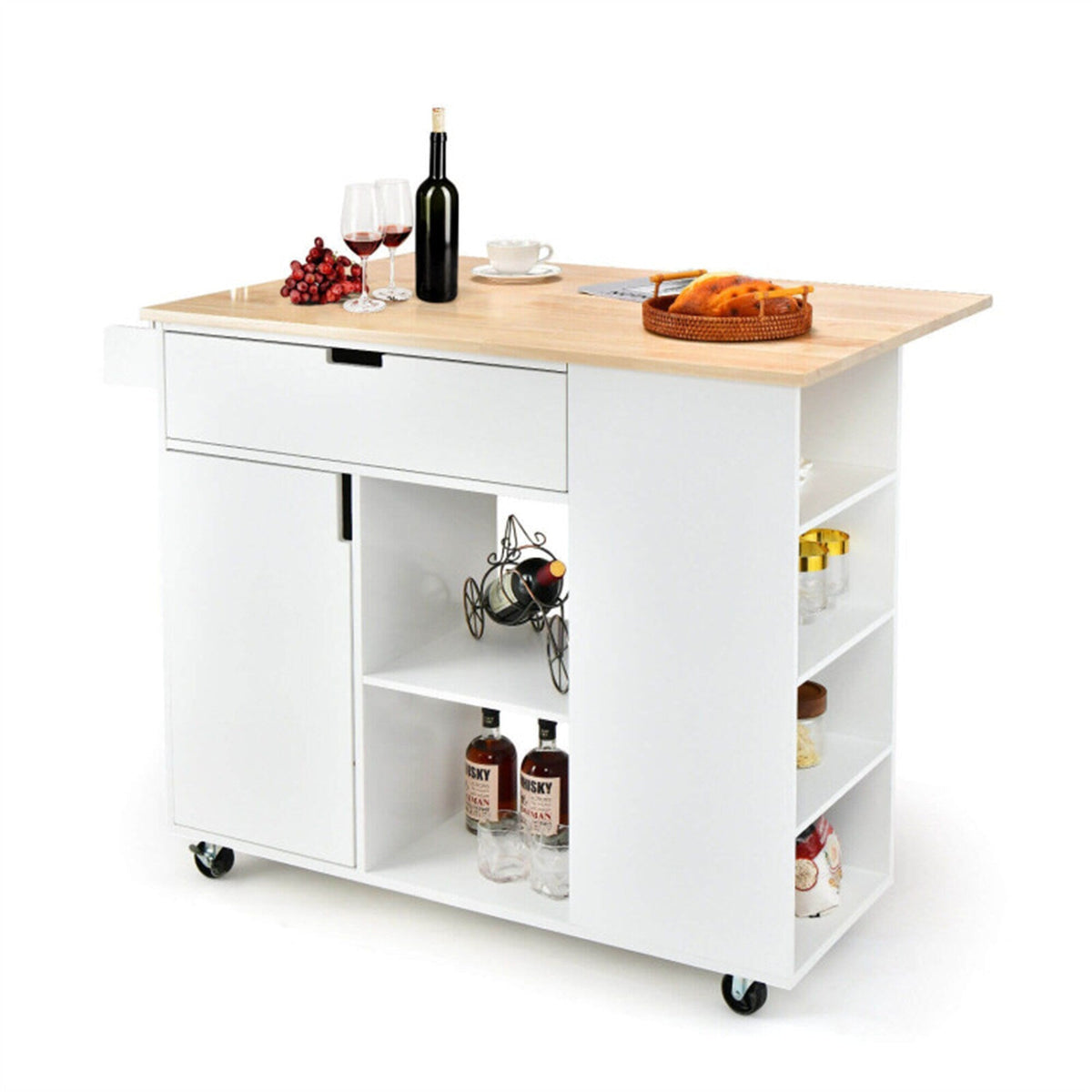 BABOOM White Mdf Base with Wood Top Rolling Kitchen Cart (30-in x 49-in x 36-in)