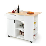 BABOOM White Mdf Base with Wood Top Rolling Kitchen Cart (30-in x 49-in x 36-in)