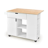 BABOOM White Mdf Base with Wood Top Rolling Kitchen Cart (30-in x 49-in x 36-in)