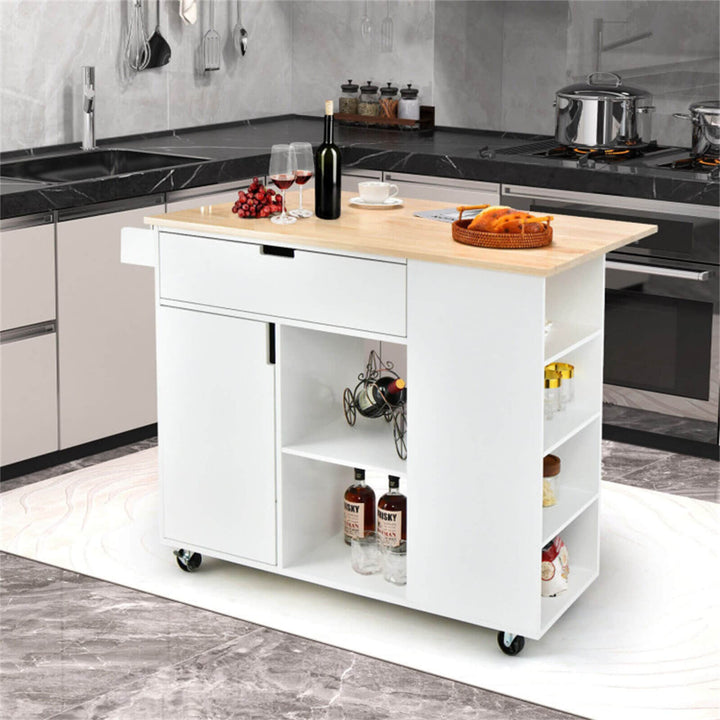 BABOOM White Mdf Base with Wood Top Rolling Kitchen Island (30-in x 49-in x 36-in)