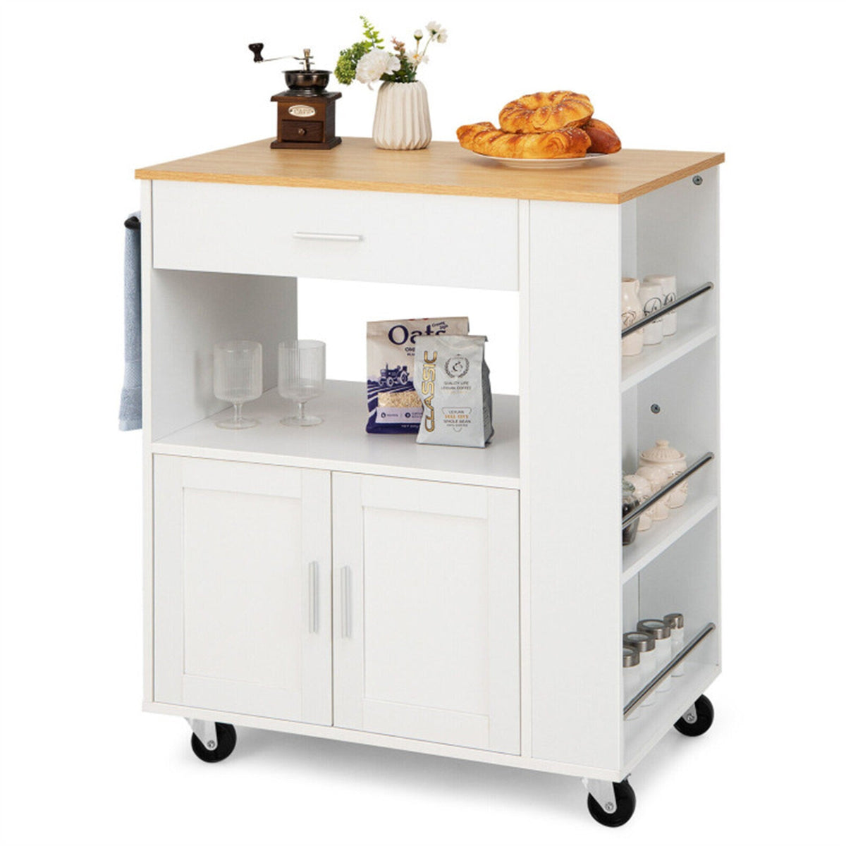 BABOOM White Composite Base with Composite Top Rolling Kitchen Cart (20-in x 32.5-in x 36.5-in)