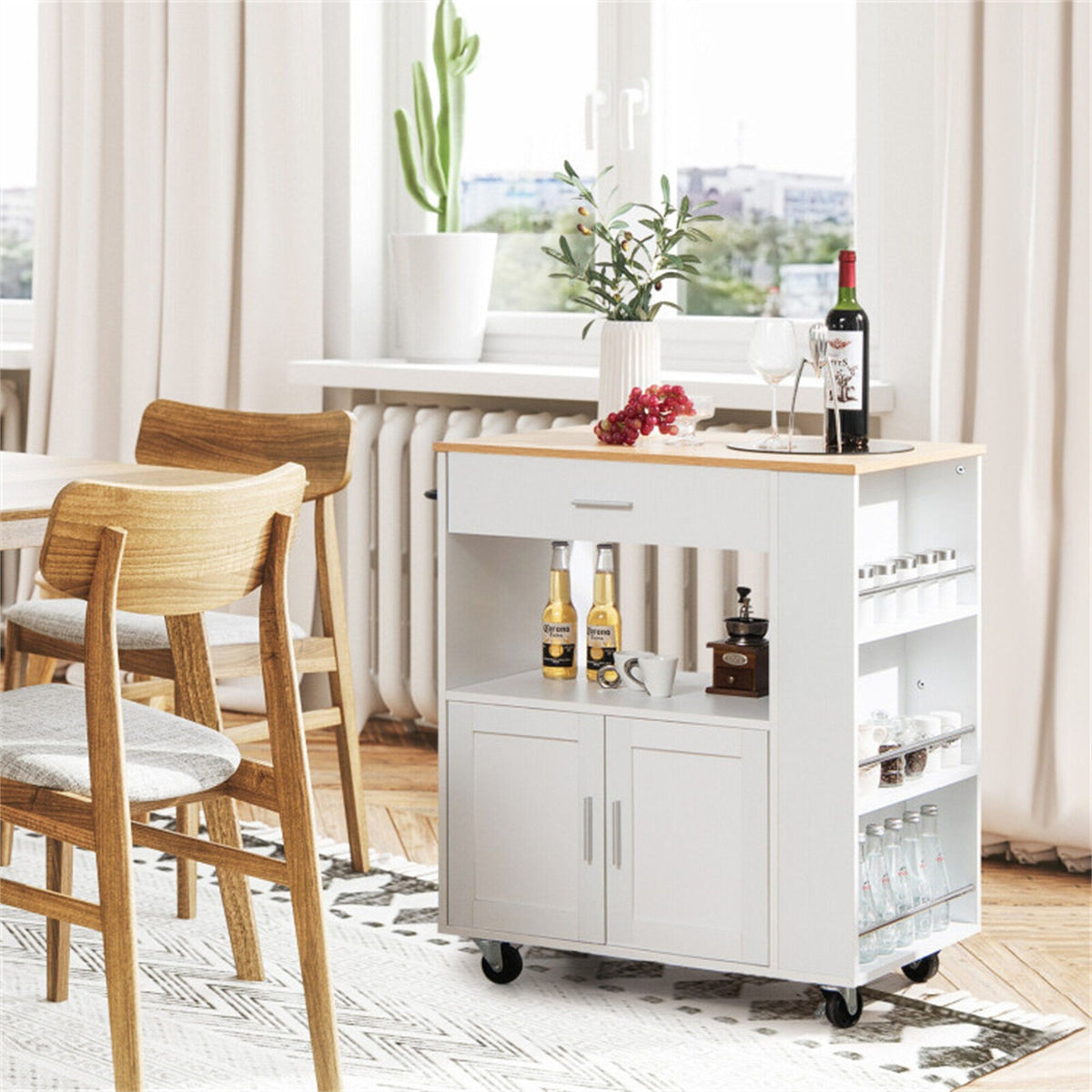 BABOOM White Composite Base with Composite Top Rolling Kitchen Cart (20-in x 32.5-in x 36.5-in)