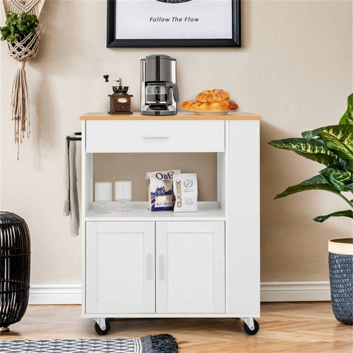 BABOOM White Composite Base with Composite Top Rolling Kitchen Cart (20-in x 32.5-in x 36.5-in)