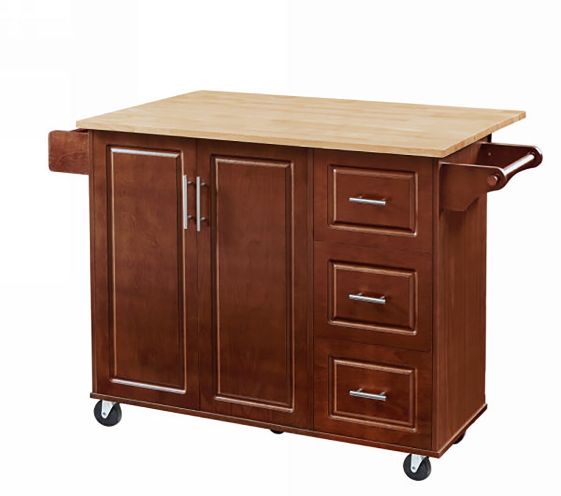 Kahomvis Brown Mdf Base with Wood Top Rolling Kitchen Island (18-in x 54-in x 35.5-in)