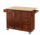 Kahomvis Brown Mdf Base with Wood Top Rolling Kitchen Island (18-in x 54-in x 35.5-in)