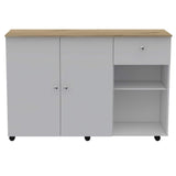 BABOOM White Composite Base with Composite Top Rolling Kitchen Island (18.1-in x 53.5-in x 36.2-in)