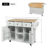 Kahomvis White Mdf Base with Wood Top Rolling Kitchen Island (17.7-in x 53-in x 37.2-in)