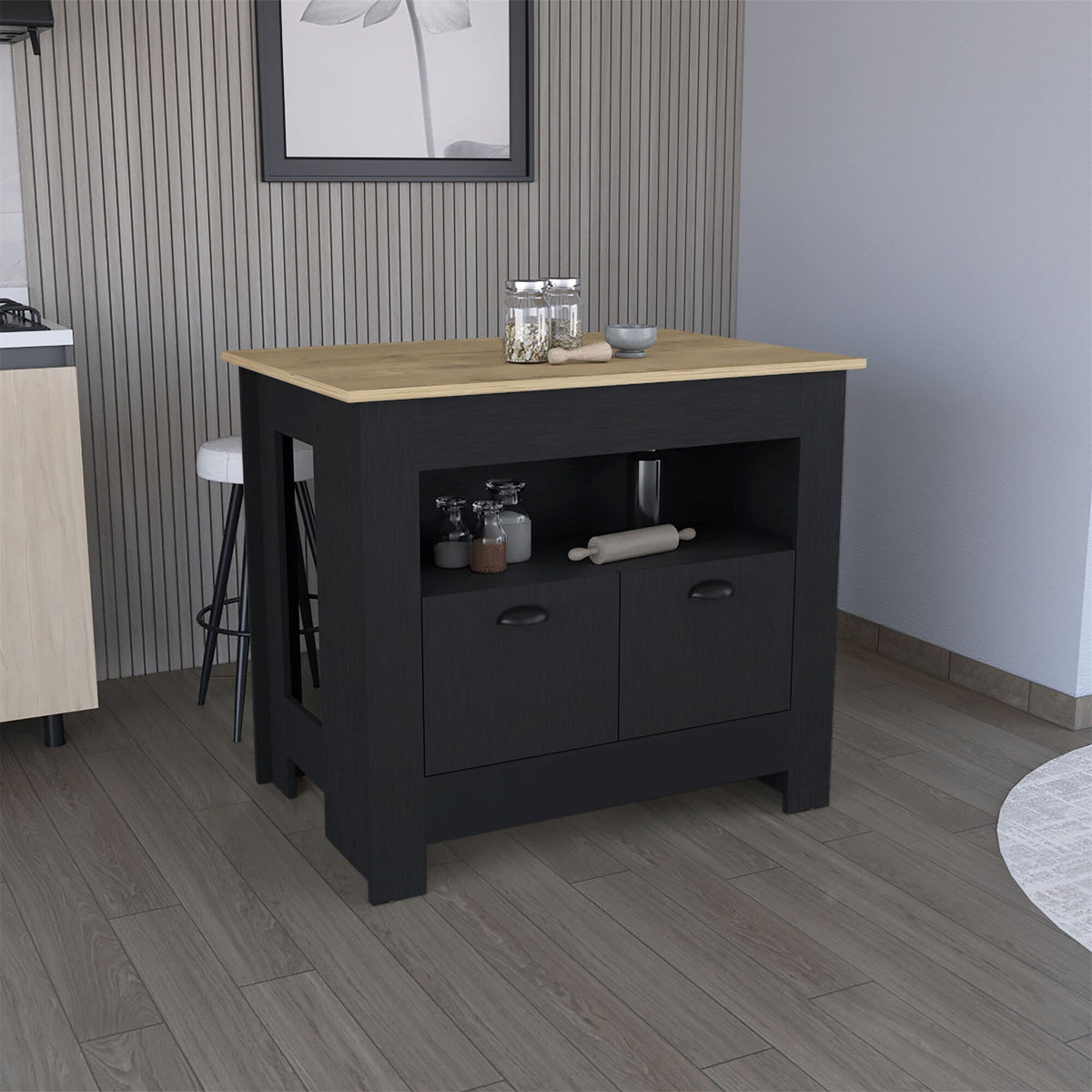 BABOOM Black Mdf Base with Composite Top Kitchen Island (27.5-in x 40.5-in x 35.3-in)