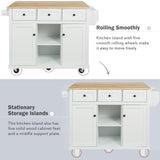 Kahomvis White Mdf Base with Wood Top Rolling Kitchen Island (17.7-in x 53-in x 37.2-in)