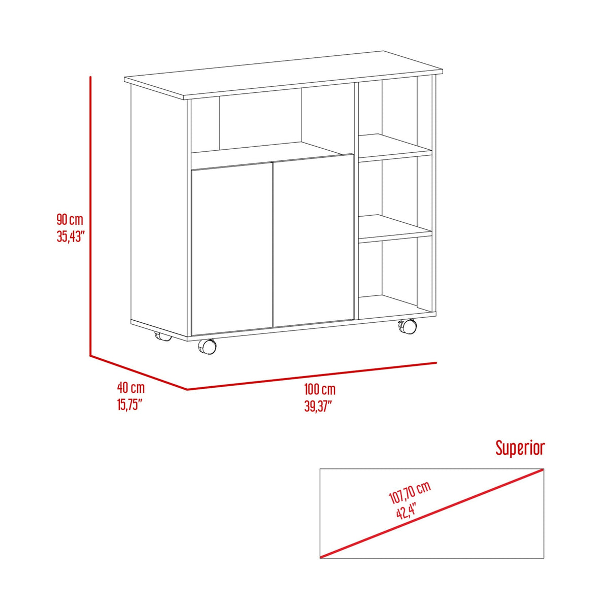 BABOOM White Composite Base with Composite Top Rolling Kitchen Cart (15.7-in x 39.7-in x 35.4-in)
