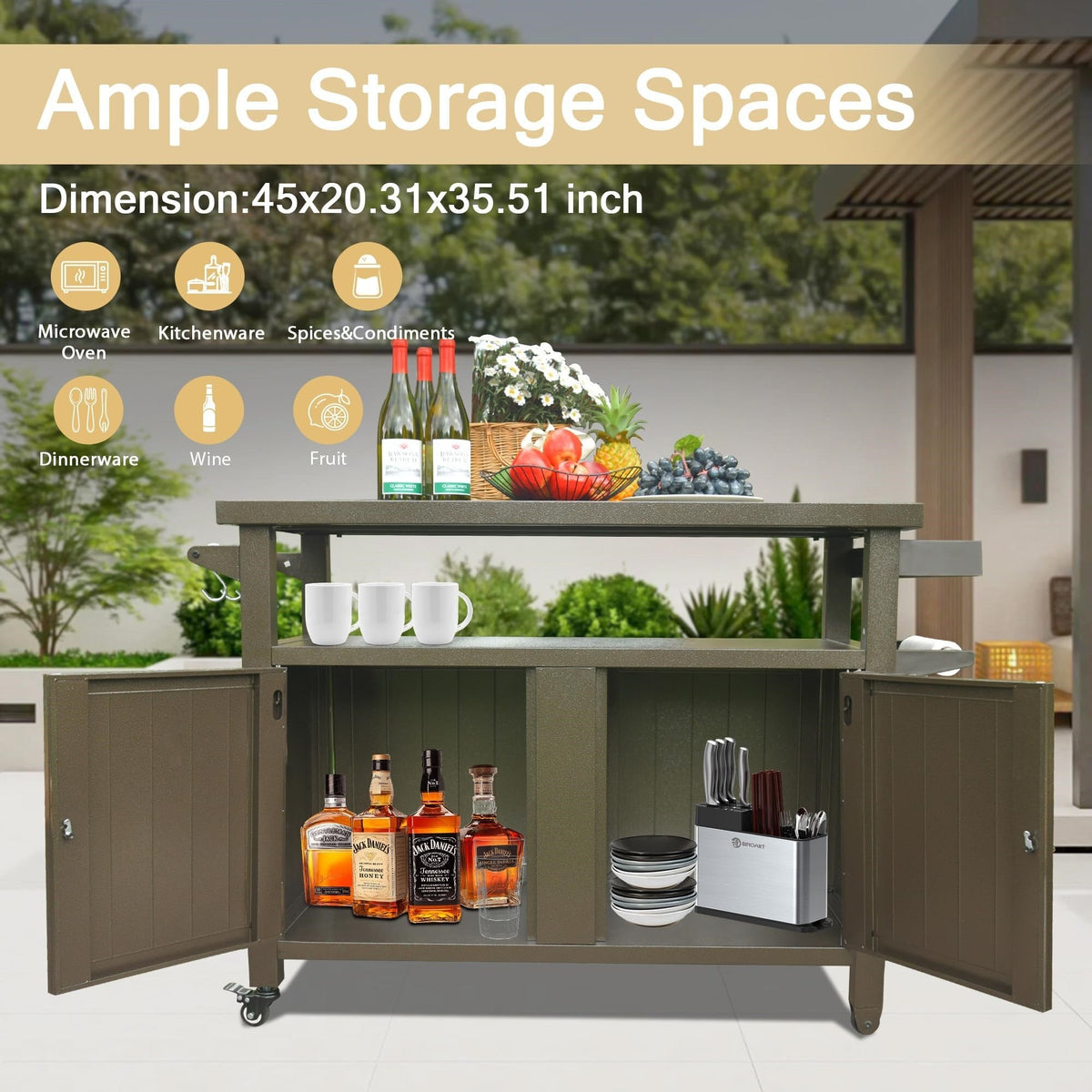 BABOOM Brown Metal Base with Extruded Aluminum Top Rolling Kitchen Island (20.31-in x 51.67-in x 35.51-in)