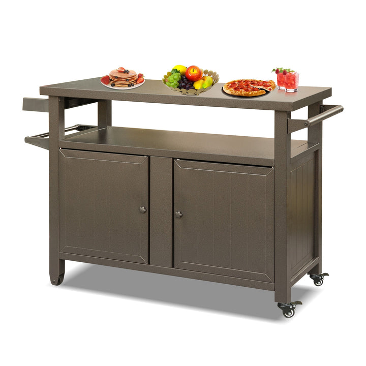 BABOOM Brown Metal Base with Extruded Aluminum Top Rolling Kitchen Island (20.31-in x 51.67-in x 35.51-in)