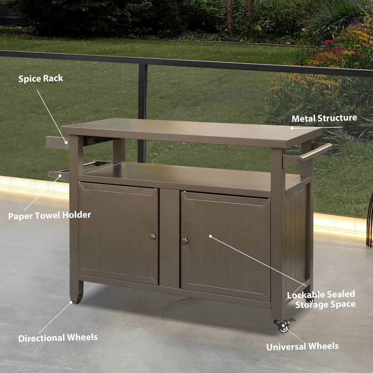 BABOOM Brown Metal Base with Extruded Aluminum Top Rolling Kitchen Island (20.31-in x 51.67-in x 35.51-in)