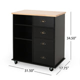 BABOOM Black Composite Base with Wood Top Rolling Kitchen Cart (17.75-in x 31.5-in x 34.5-in)