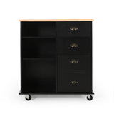 BABOOM Black Composite Base with Wood Top Rolling Kitchen Cart (17.75-in x 31.5-in x 34.5-in)