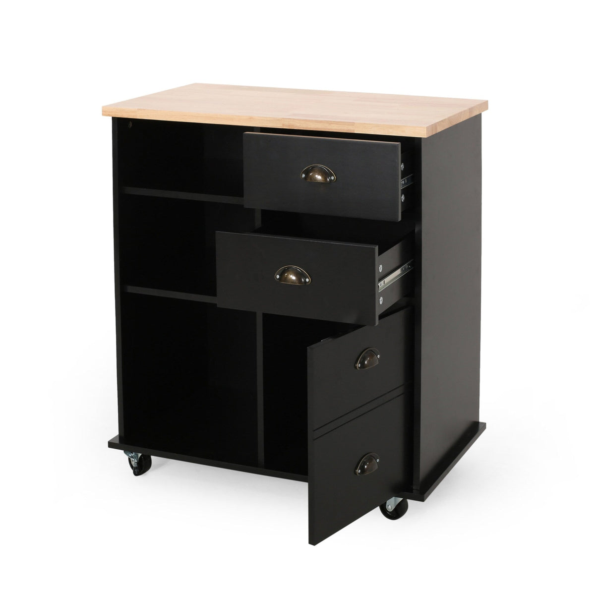 BABOOM Black Composite Base with Wood Top Rolling Kitchen Cart (17.75-in x 31.5-in x 34.5-in)