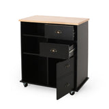 BABOOM Black Composite Base with Wood Top Rolling Kitchen Cart (17.75-in x 31.5-in x 34.5-in)