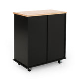 BABOOM Black Composite Base with Wood Top Rolling Kitchen Cart (17.75-in x 31.5-in x 34.5-in)