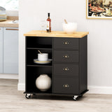 BABOOM Black Composite Base with Wood Top Rolling Kitchen Cart (17.75-in x 31.5-in x 34.5-in)
