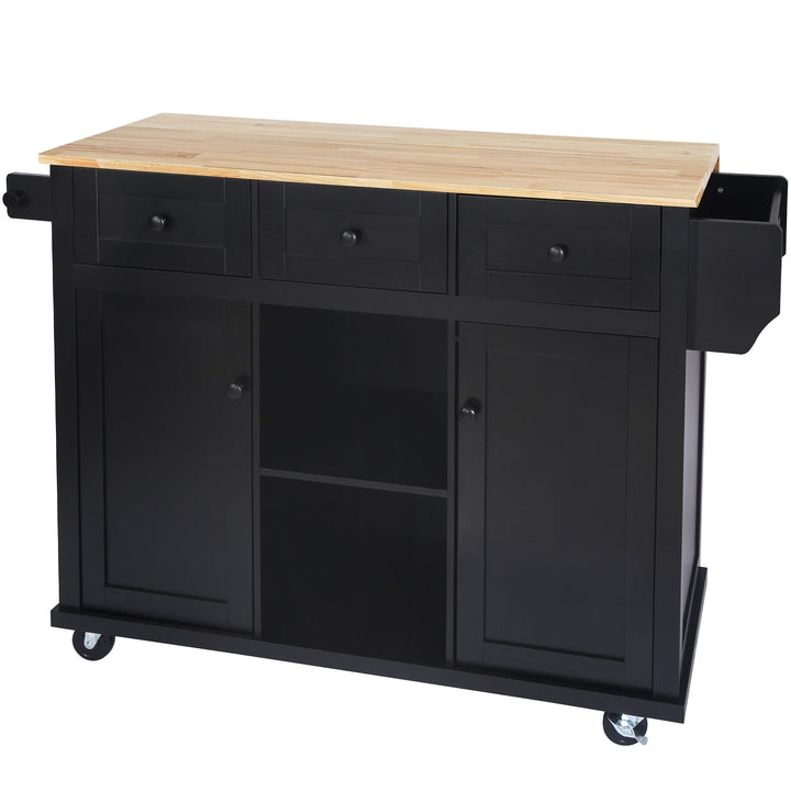 Kahomvis Black Mdf Base with Wood Top Rolling Kitchen Island (17.7-in x 53-in x 37.2-in)