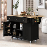 Kahomvis Black Mdf Base with Wood Top Rolling Kitchen Island (17.7-in x 53-in x 37.2-in)