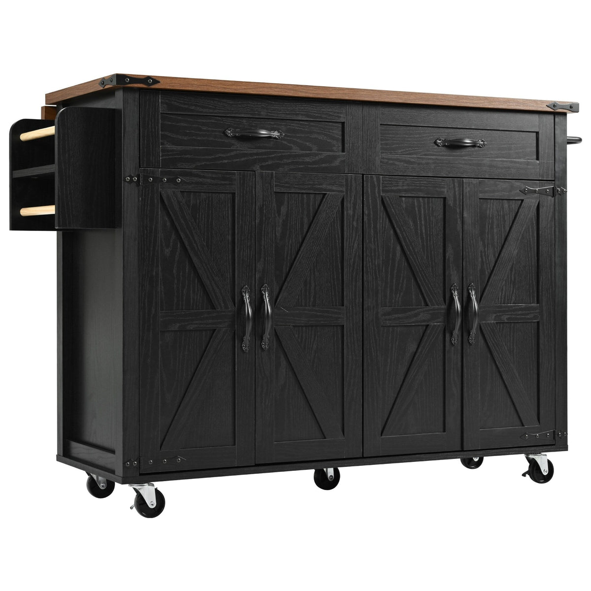 BABOOM Black Mdf Base with Mdf Wood Top Rolling Kitchen Cart (28.75-in x 53.5-in x 36.5-in)