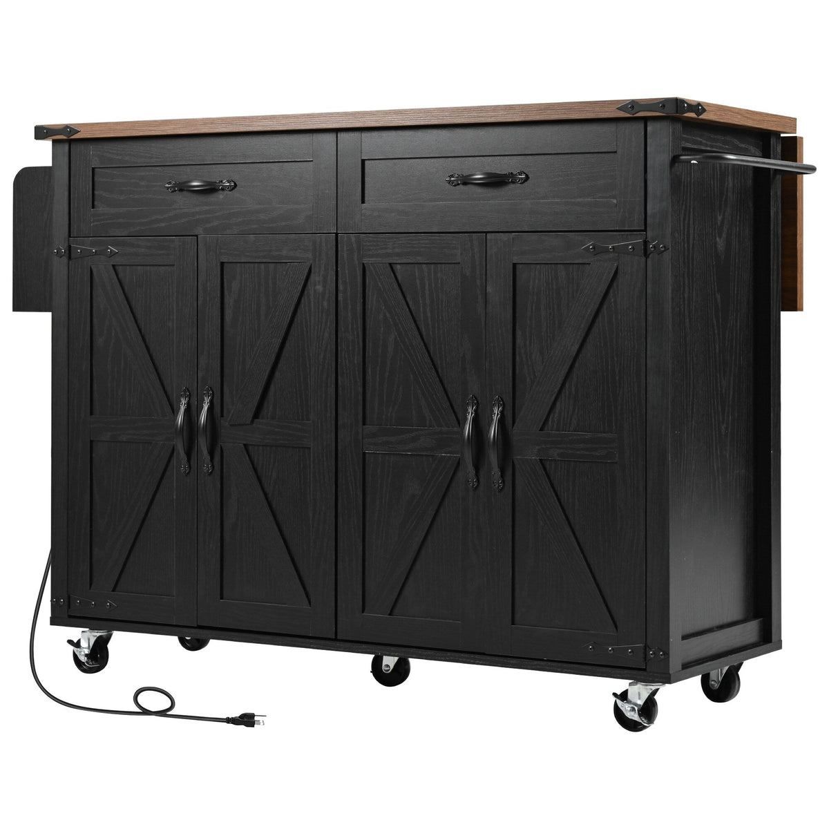 BABOOM Black Mdf Base with Mdf Wood Top Rolling Kitchen Cart (28.75-in x 53.5-in x 36.5-in)