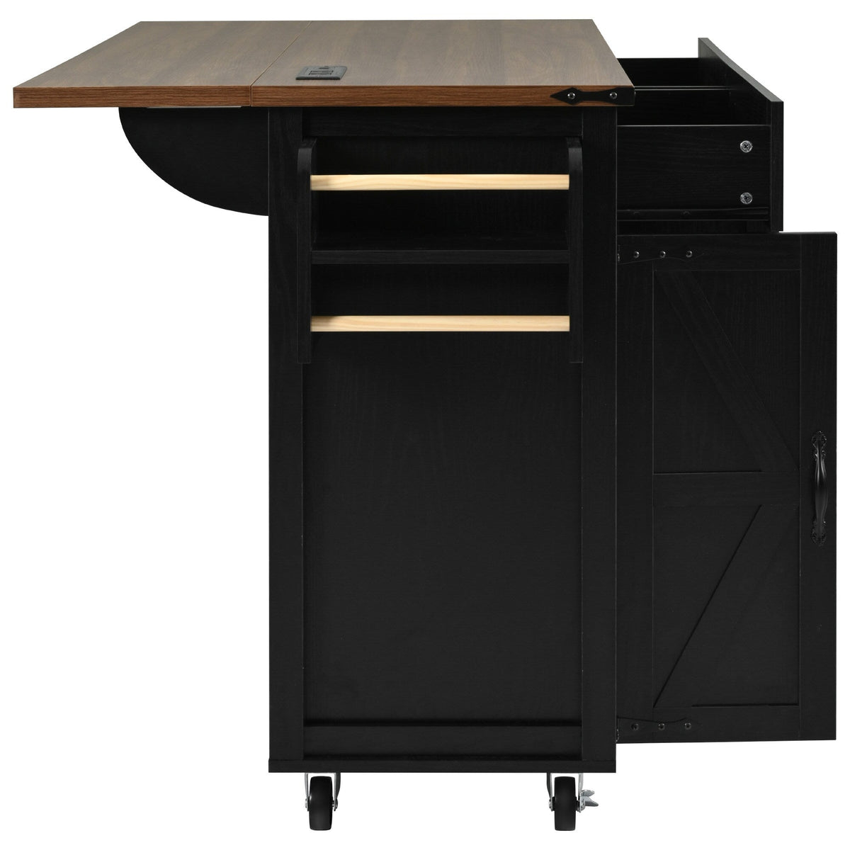 BABOOM Black Mdf Base with Mdf Wood Top Rolling Kitchen Cart (28.75-in x 53.5-in x 36.5-in)