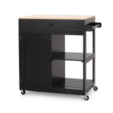 BABOOM Black Wood Base with Wood Top Rolling Kitchen Cart (17-in x 32.5-in x 34.5-in)