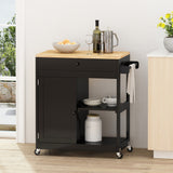 BABOOM Black Wood Base with Wood Top Rolling Kitchen Cart (17-in x 32.5-in x 34.5-in)
