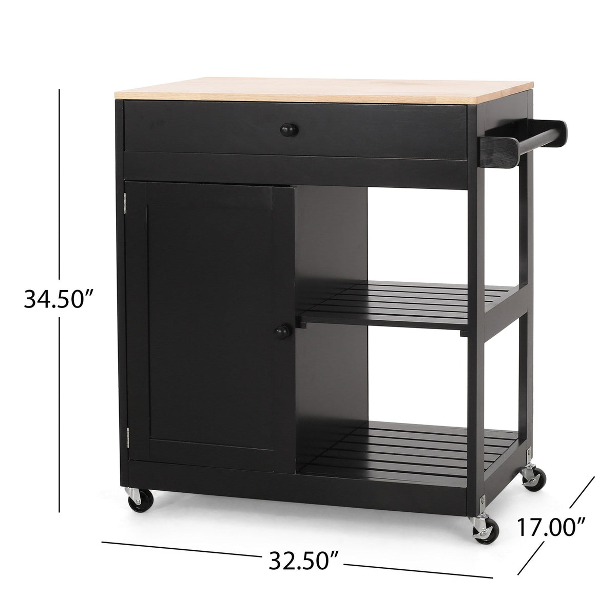 BABOOM Black Wood Base with Wood Top Rolling Kitchen Cart (17-in x 32.5-in x 34.5-in)
