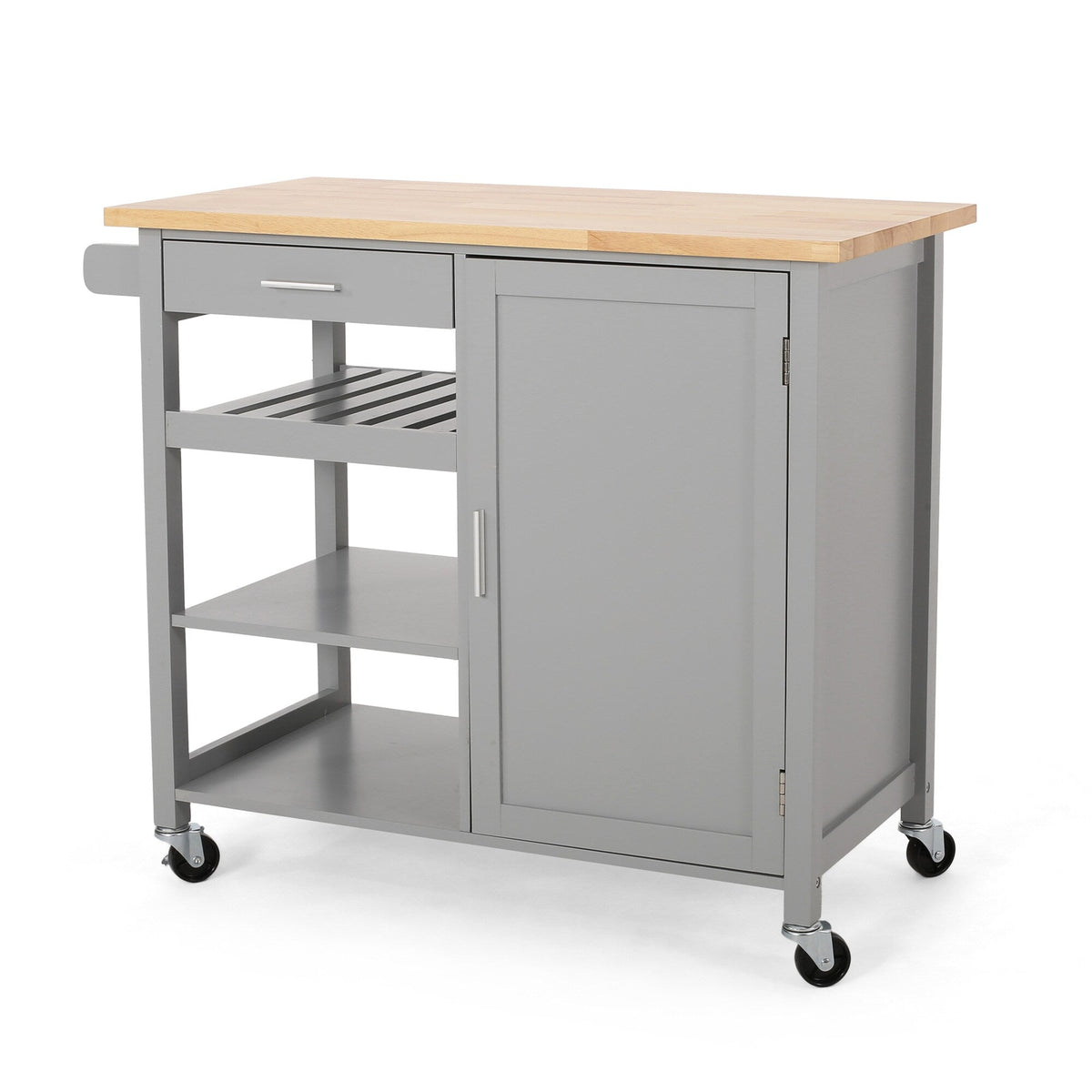 BABOOM Gray Wood Base with Wood Top Rolling Kitchen Cart (18.9-in x 41.75-in x 35.25-in)