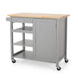 BABOOM Gray Wood Base with Wood Top Rolling Kitchen Cart (18.9-in x 41.75-in x 35.25-in)