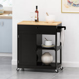 BABOOM Black Wood Base with Wood Top Rolling Kitchen Cart (17-in x 32.5-in x 34.5-in)