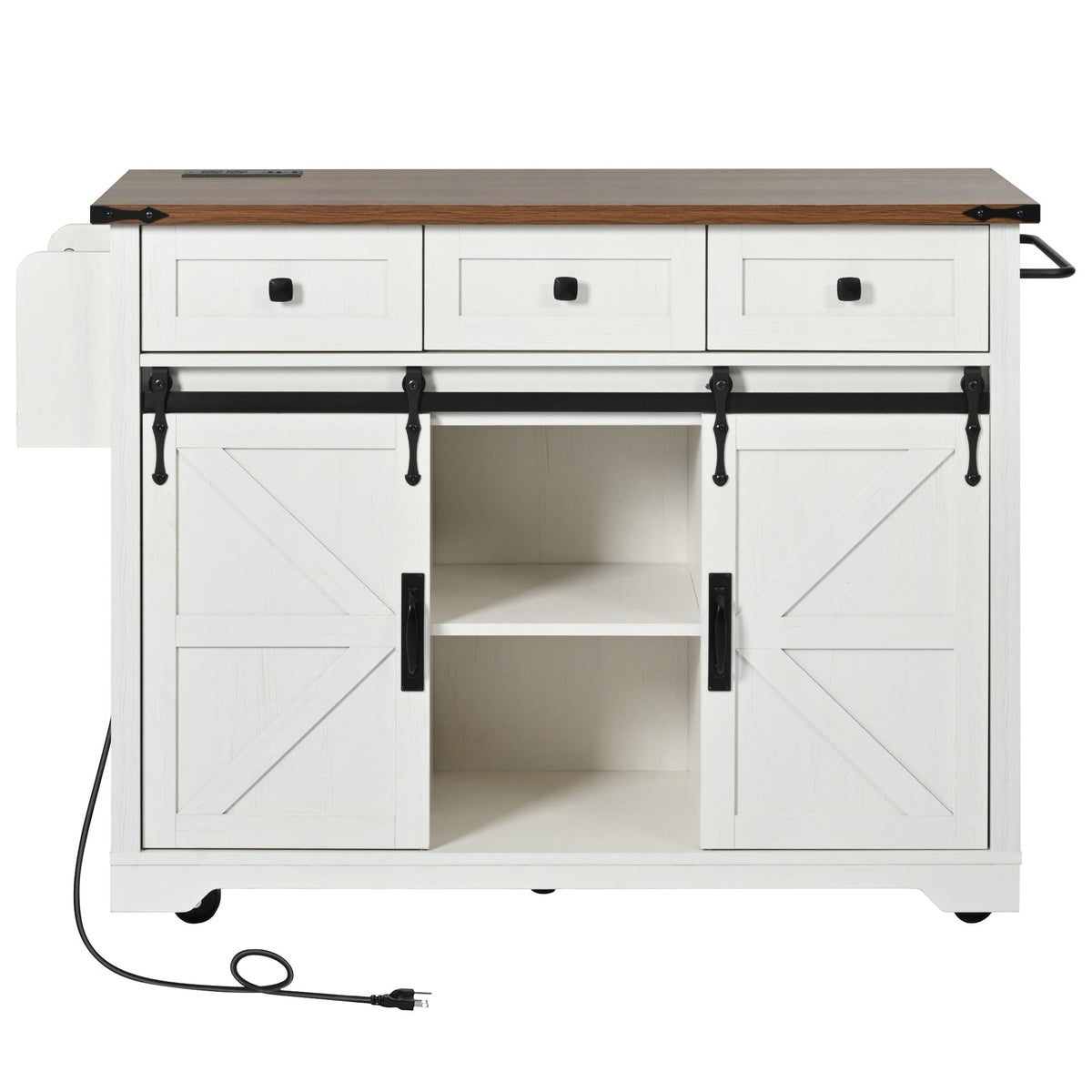 BABOOM White Mdf Base with Composite Top Rolling Kitchen Island (28.7-in x 53.8-in x 37-in)