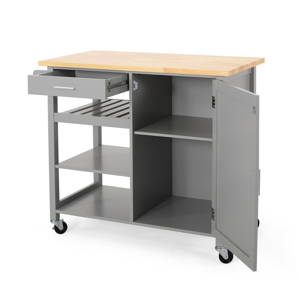 BABOOM Gray Wood Base with Wood Top Rolling Kitchen Cart (18.9-in x 41.75-in x 35.25-in)