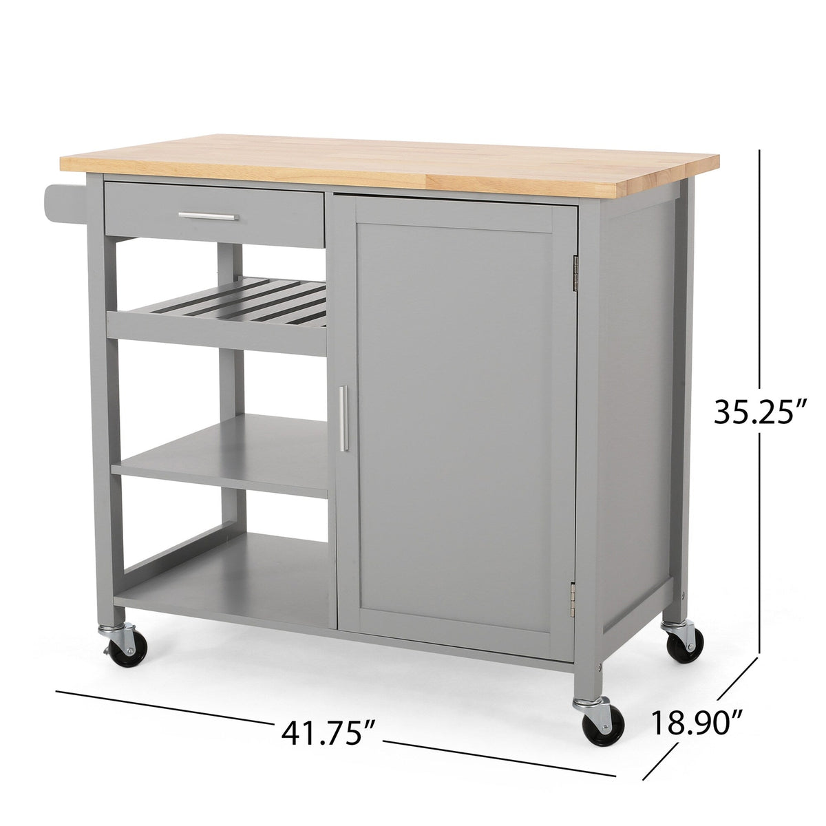 BABOOM Gray Wood Base with Wood Top Rolling Kitchen Cart (18.9-in x 41.75-in x 35.25-in)