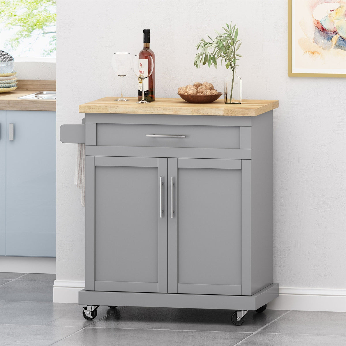 BABOOM Gray Composite Base with Composite Top Rolling Kitchen Cart (18-in x 32-in x 34.5-in)